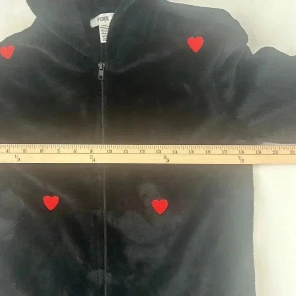 PINK Victoria's Secret Black Hooded Red Heart Print Onesie Lounge Wear XS Small - Picture 6 of 7